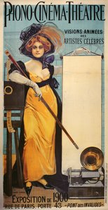 Affisch som reklamerar Phono-Cinema-Theater för den universella utställningen, 1900